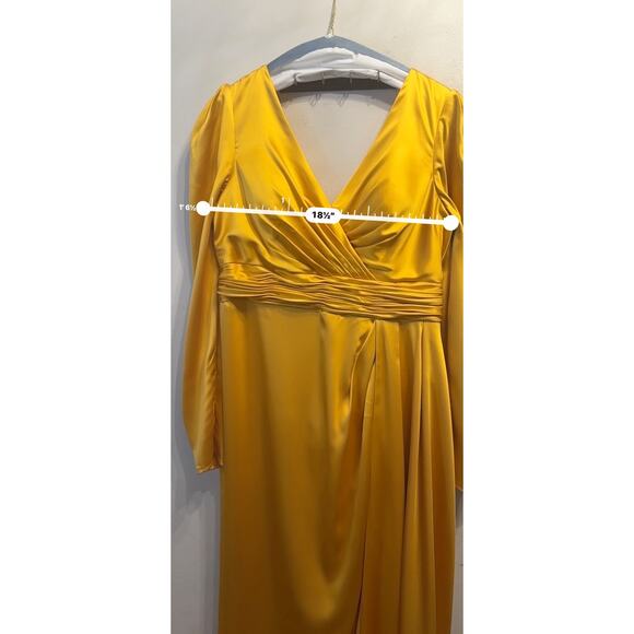 Mac Duggal 12404 FAUX WRAP  A LINE GOWN Formal Dress in Marigold size 14 - Picture 8 of 16
